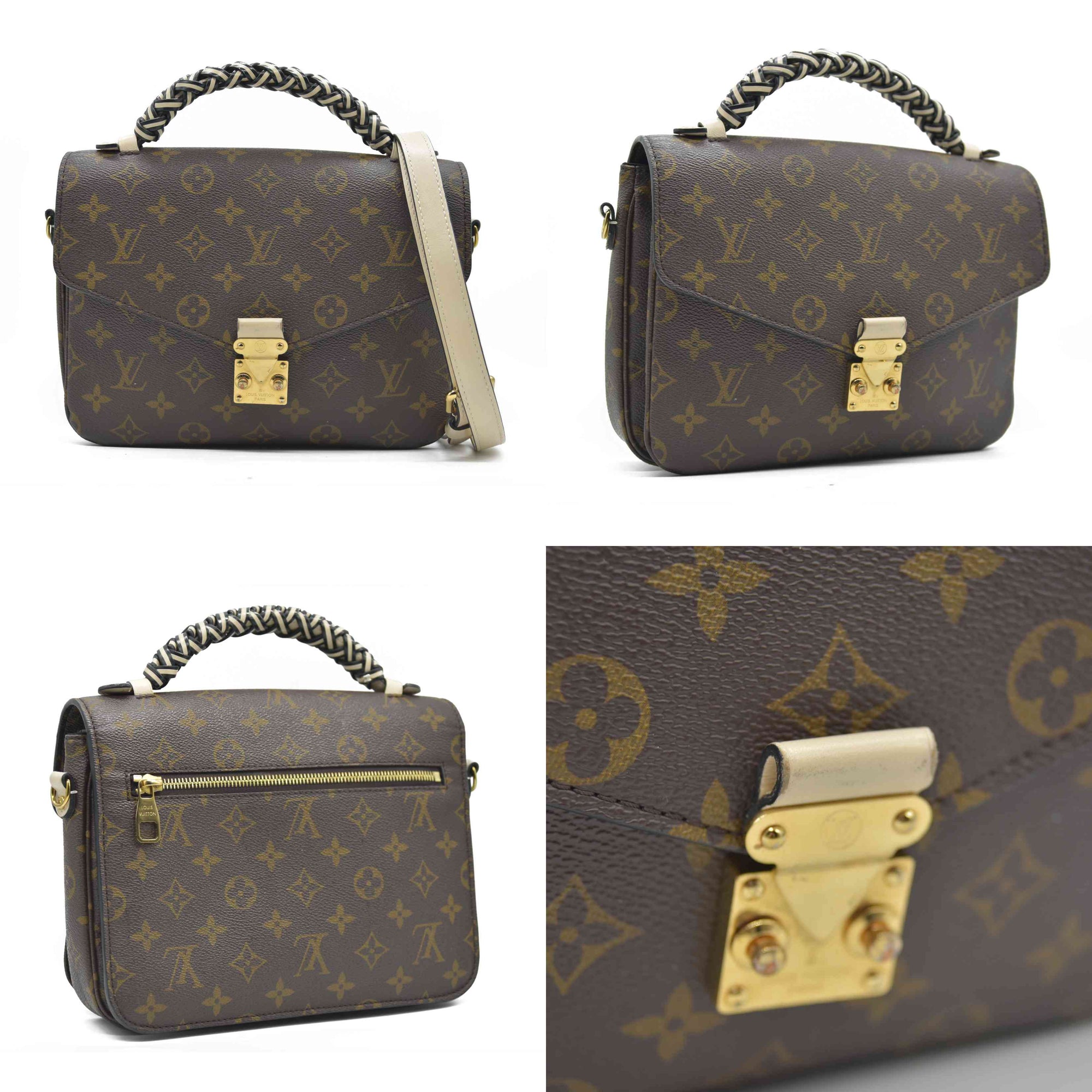 LOUIS VUITTON Monogram Braided Pochette Metis Creme Beige