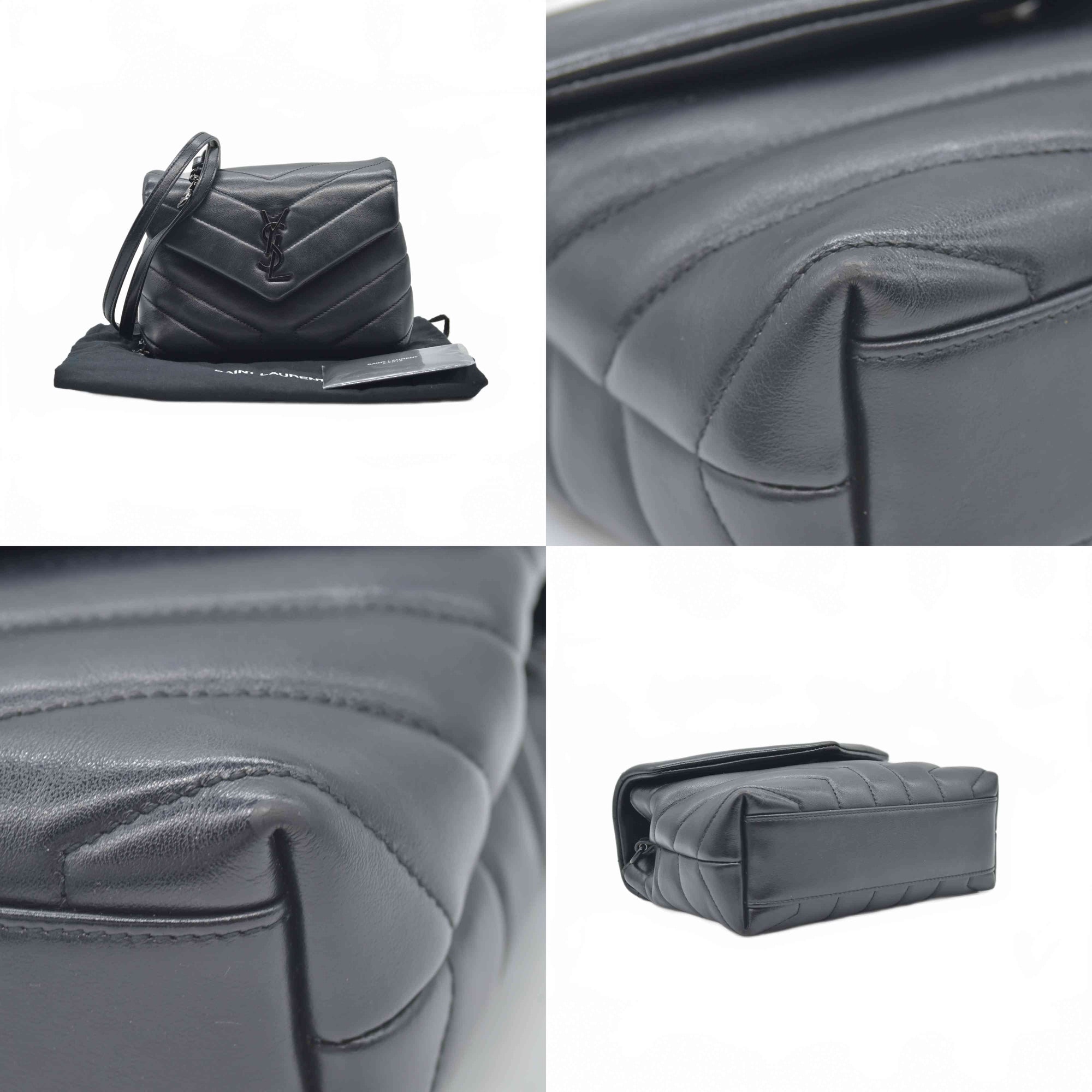 $1990 Saint Laurent Calfskin Y Quilted Monogram Monochrome Toy Loulou Crossbody Bag Black