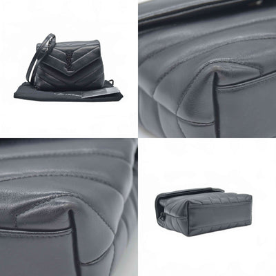 $1990 Saint Laurent Calfskin Y Quilted Monogram Monochrome Toy Loulou Crossbody Bag Black