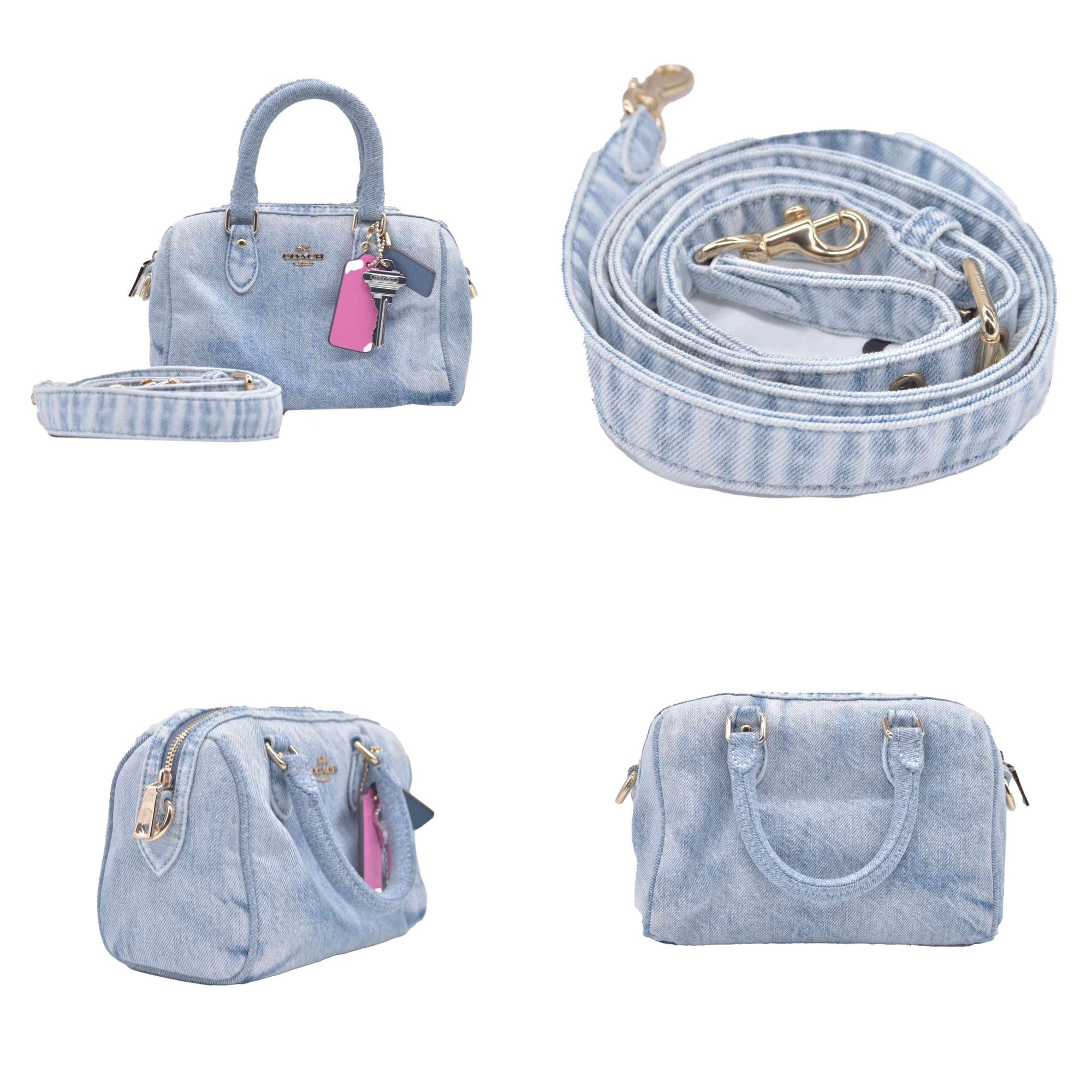 $275 COACH Mini Rowan Crossbody Bag In Loved Denim With Charms CONSIGNMENT