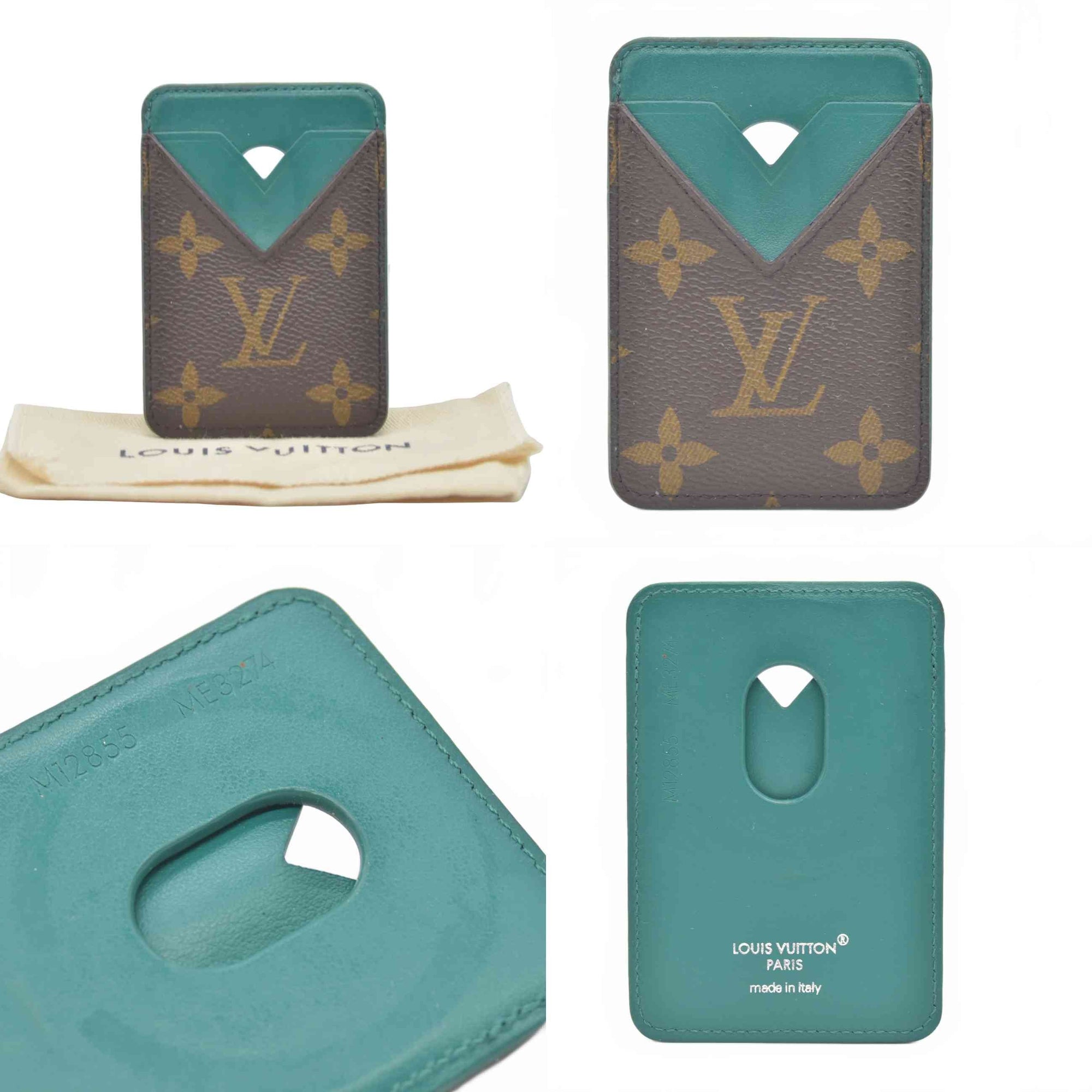 $445 2024 Louis Vuitton Monogram Macassar Magnetic Card Holder Green ME3274
