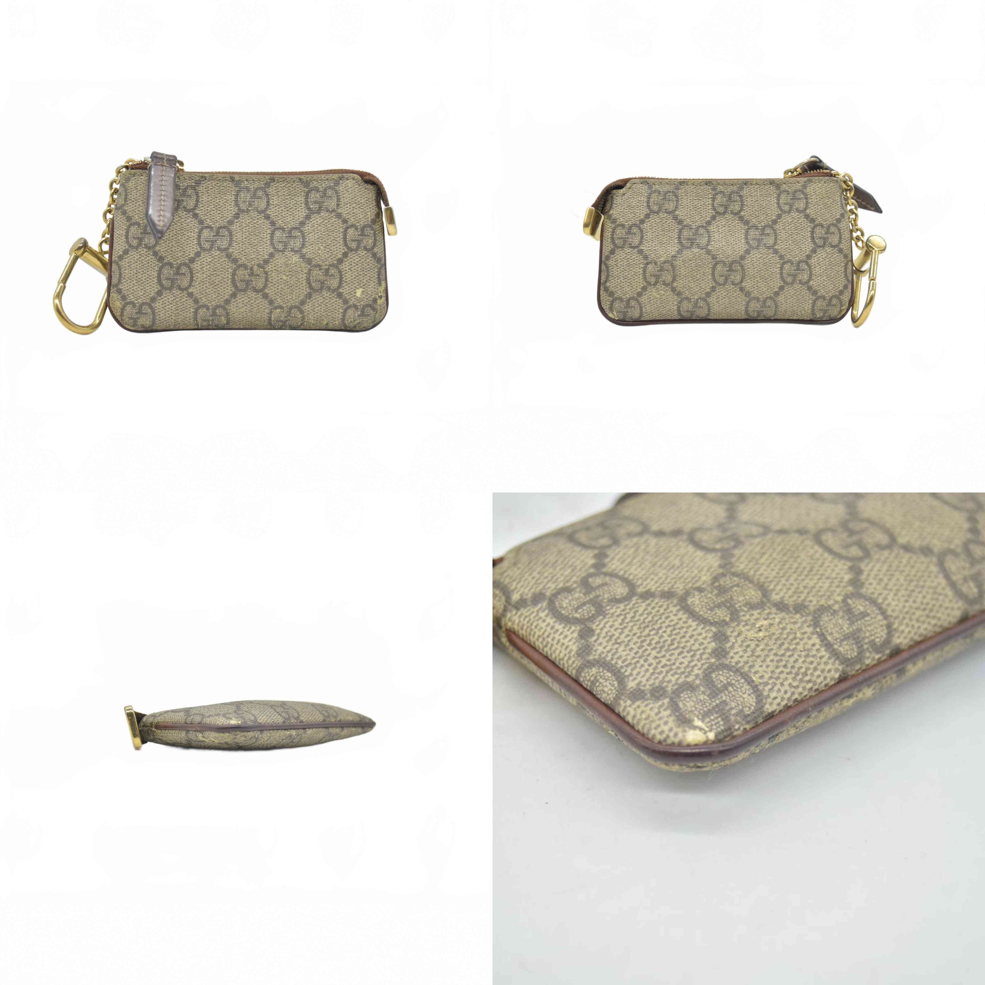 $380 GUCCI GG Supreme Monogram Key Case Beige Ebony Cuir