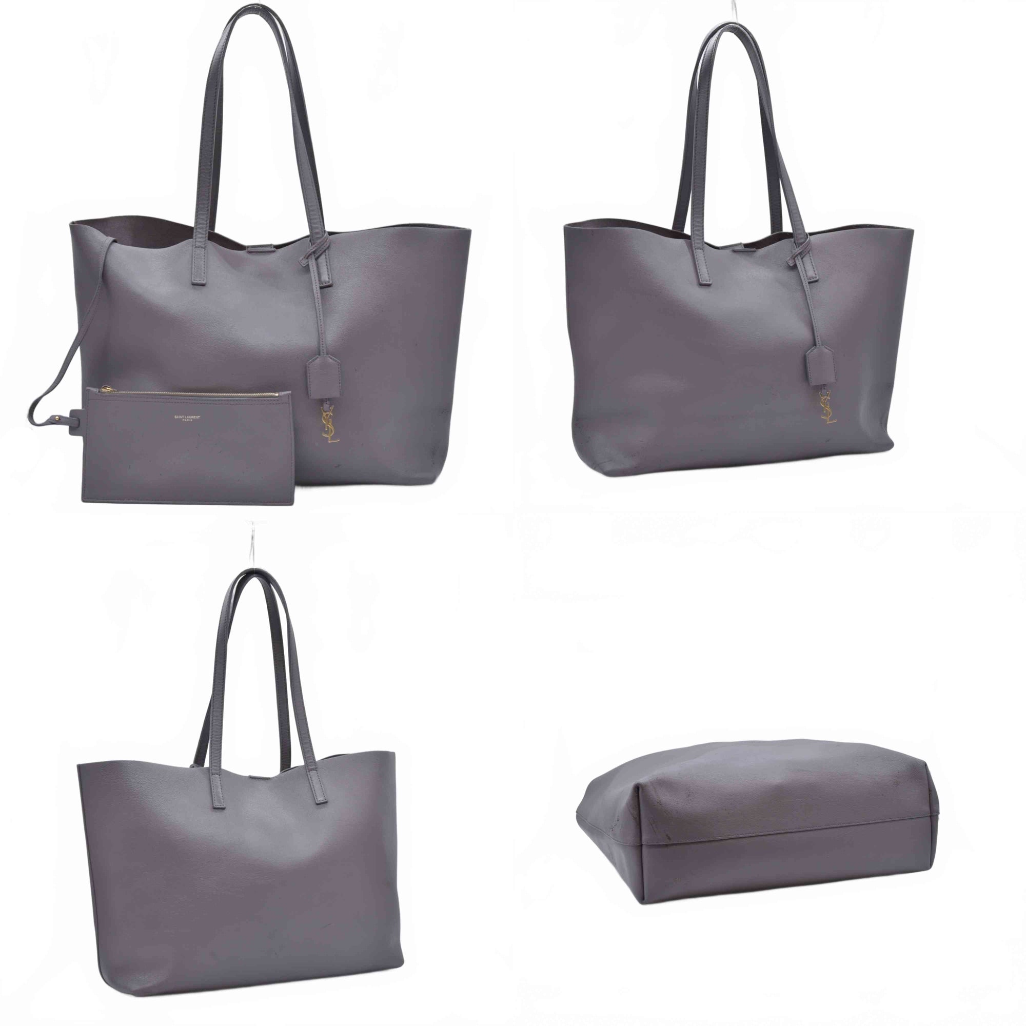 $1650 2018 SAINT LAURENT Calfskin Shopping East West YSL Tote Grey