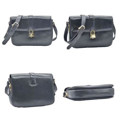 $1800 CONSIGNMENT CELINE Vintage Calf Leather Shoulder Bag Black Rare Horsebit Gold Hardware