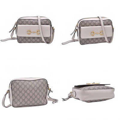 $1650 2021 Gucci GG Supreme Monogram Small Horsebit 1955 Shoulder Bag Beige Mystic White 10020896