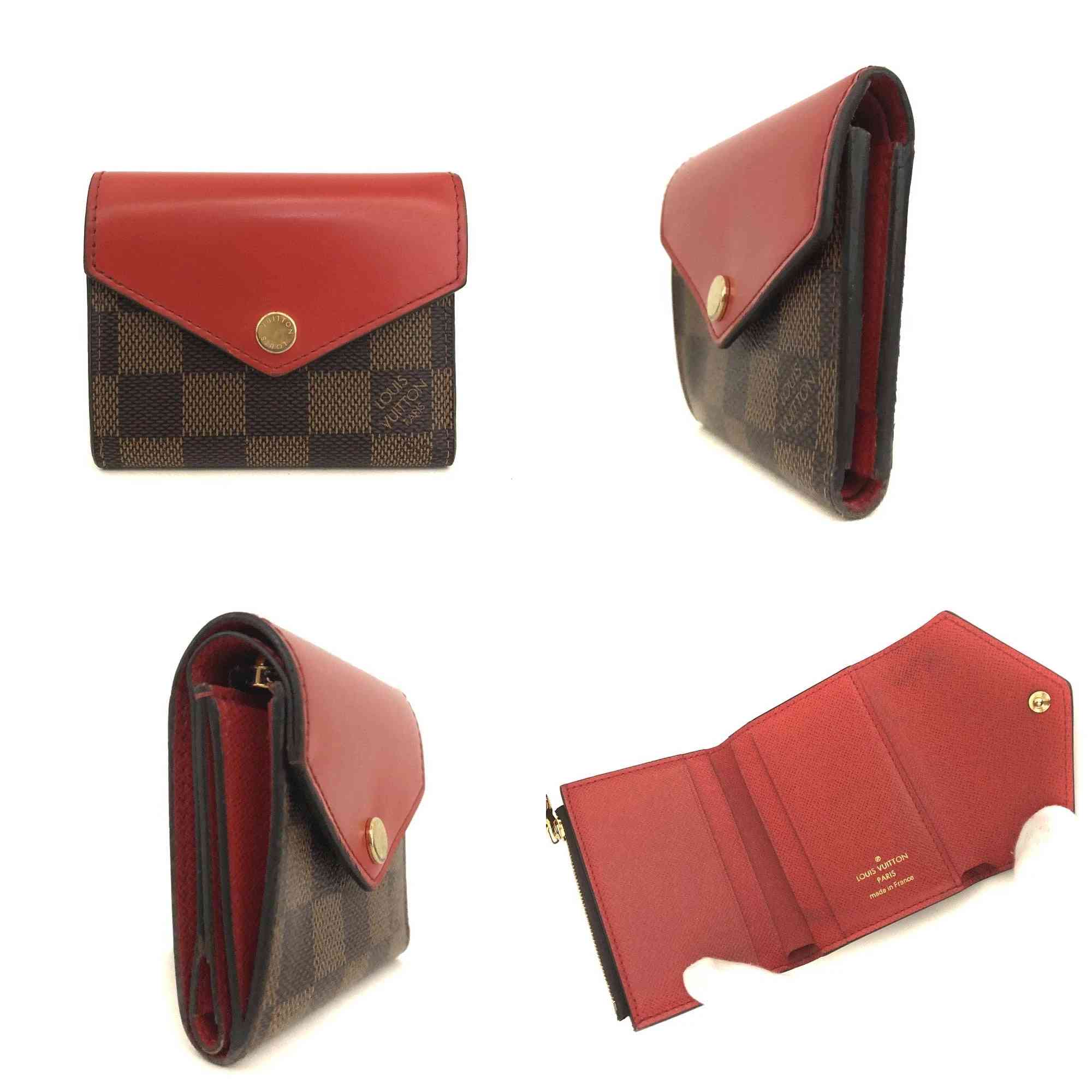 $625 2019 Louis Vuitton Damier Portefeuille Zoe Mini Trifold Wallet Brown TS1189