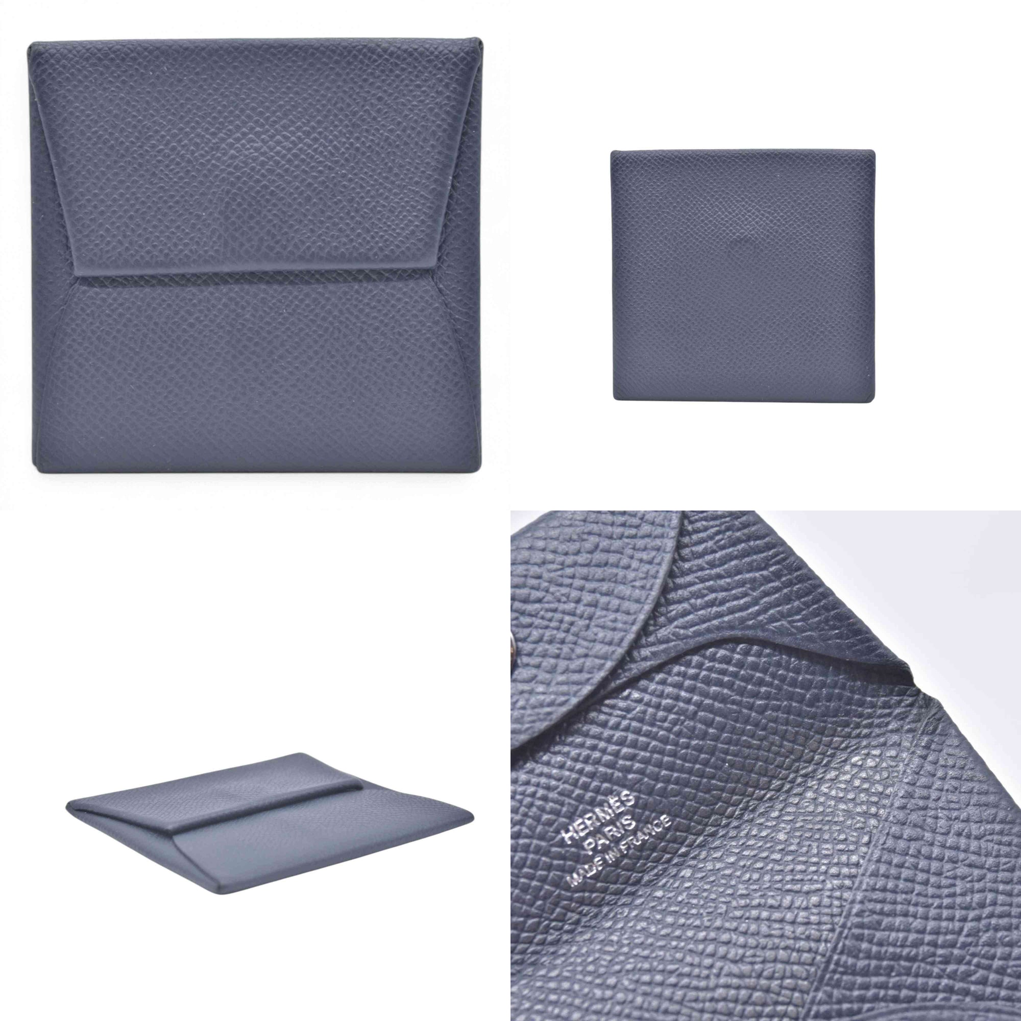 $320 HERMES Navy Blue Leather Envelope Card Holder Pouch CONSIGNMENT 10021452