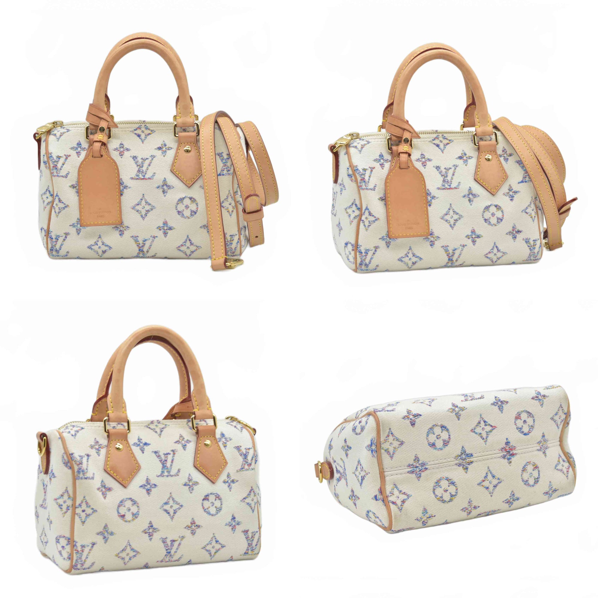 $2570 Louis Vuitton RFID Monogram Jacquard Fabric Speedy Bandouliere 20 Multicolor Beige