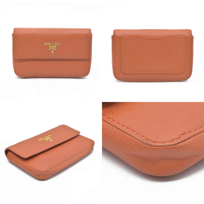 PRADA Logo Saffiano Leather Multi Pouch Orange