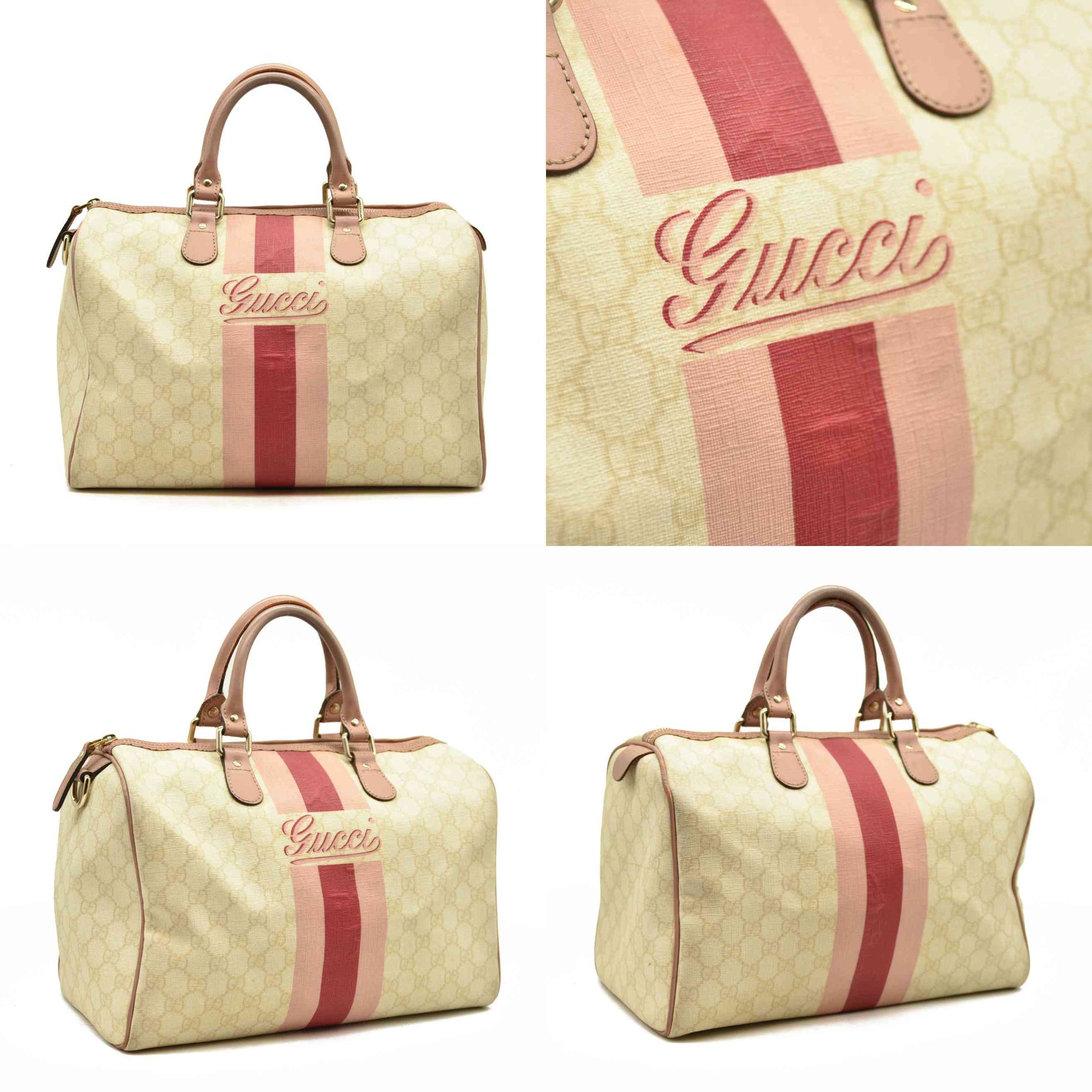 Gucci  GG Plus Monogram Web Stripe Medium Joy Boston Pink