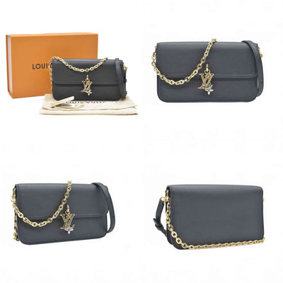 $2080 RFID Louis Vuitton Calfskin LV Bloom Wallet On Chain Black