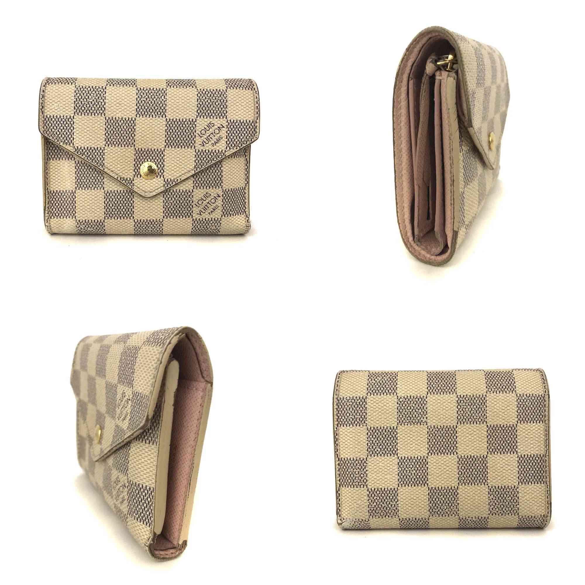 $625 2019 Louis Vuitton Damier Azur Rose Ballerine Victorine Wallet White Pink  FH4179