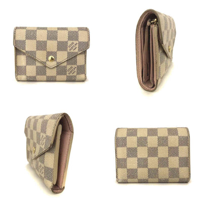$625 2019 Louis Vuitton Damier Azur Rose Ballerine Victorine Wallet White Pink  FH4179