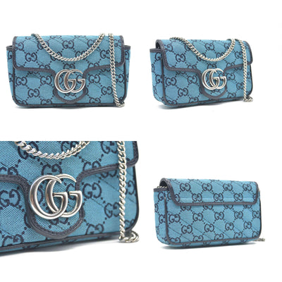 Gucci  Monogram Multicolor Matelasse Diagonal Super Mini GG Marmont Shoulder Bag Light Blue