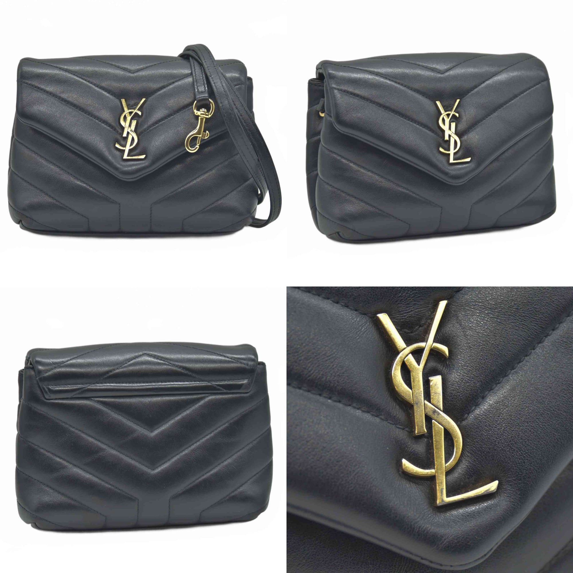 $1990 2021 Saint Laurent Calfskin Y Quilted Monogram Toy Loulou Crossbody Bag Black