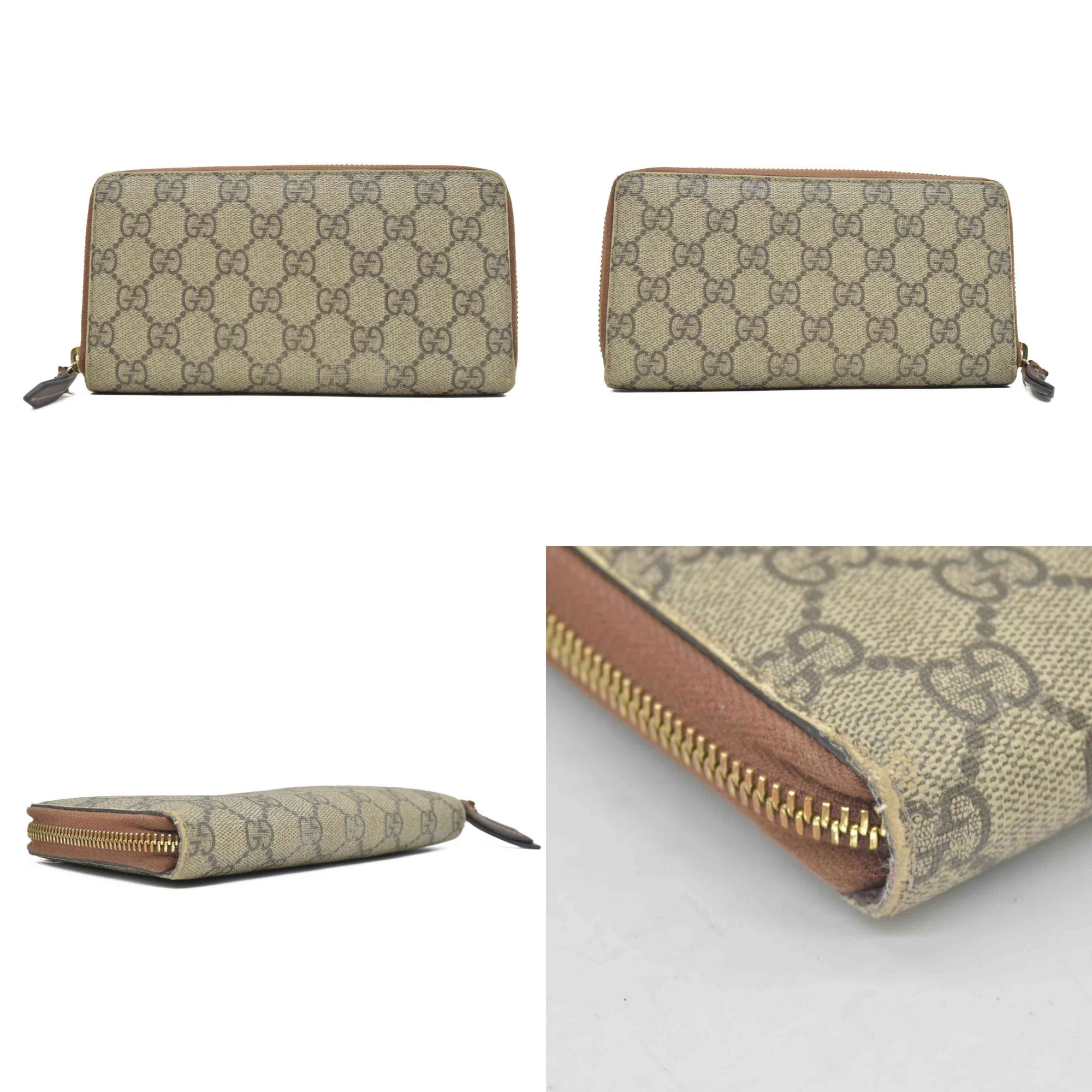 Gucci GG Supreme Monogram Cuoio Toscano Zip Around Wallet Beige Ebony Cuir CONSINGMENT