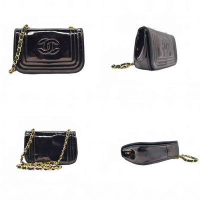 $3500 Chanel Patent Mini Flap Brown Chain Shoulder Bag