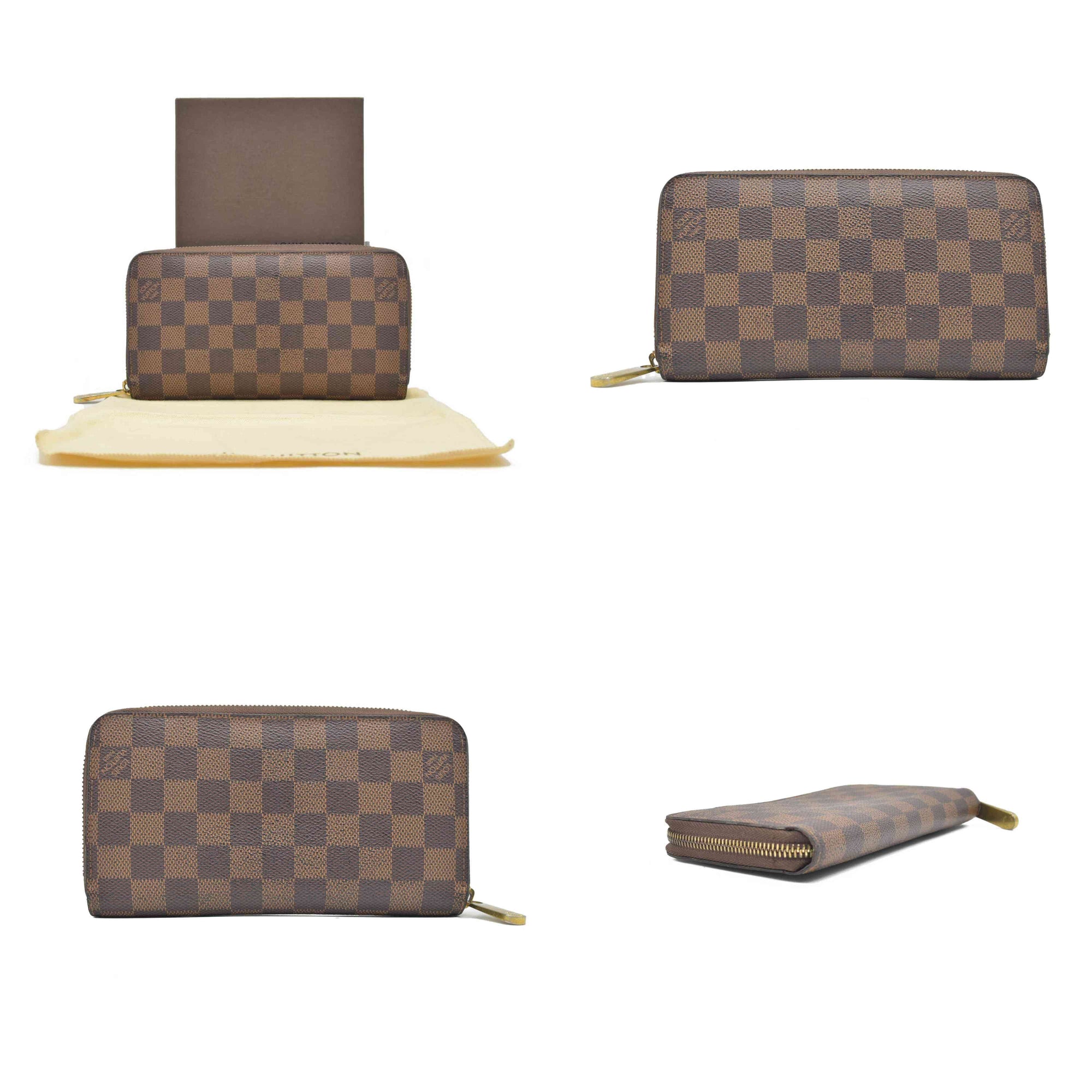 $915 2012 Louis Vuitton Damier Zippy Zip Around Long Wallet Purse Brown MI4182