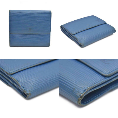 Louis Vuitton Epi Porte Feuille Elise Credit Leather Trifold Wallet Blue SP0938