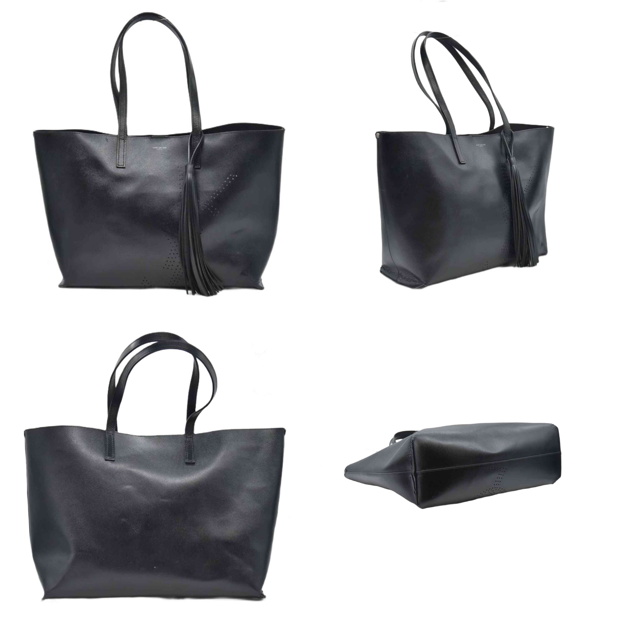 $1600 2018 Saint Laurent Vintage Calfskin Perforated East West Shopping Tote Black 10020170