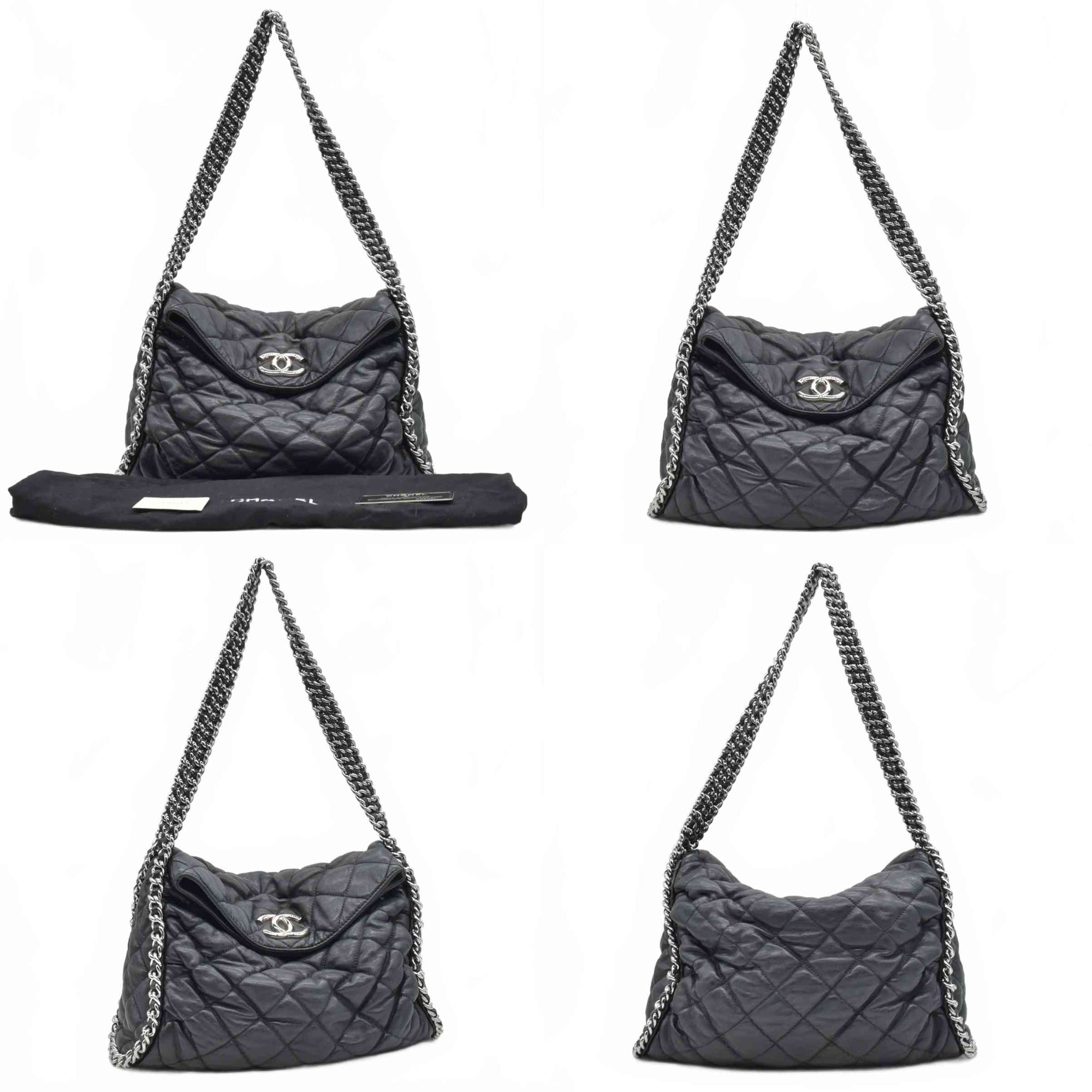 $3320 2011 Chanel Quilted Chain Me Hobo Black Chain Around