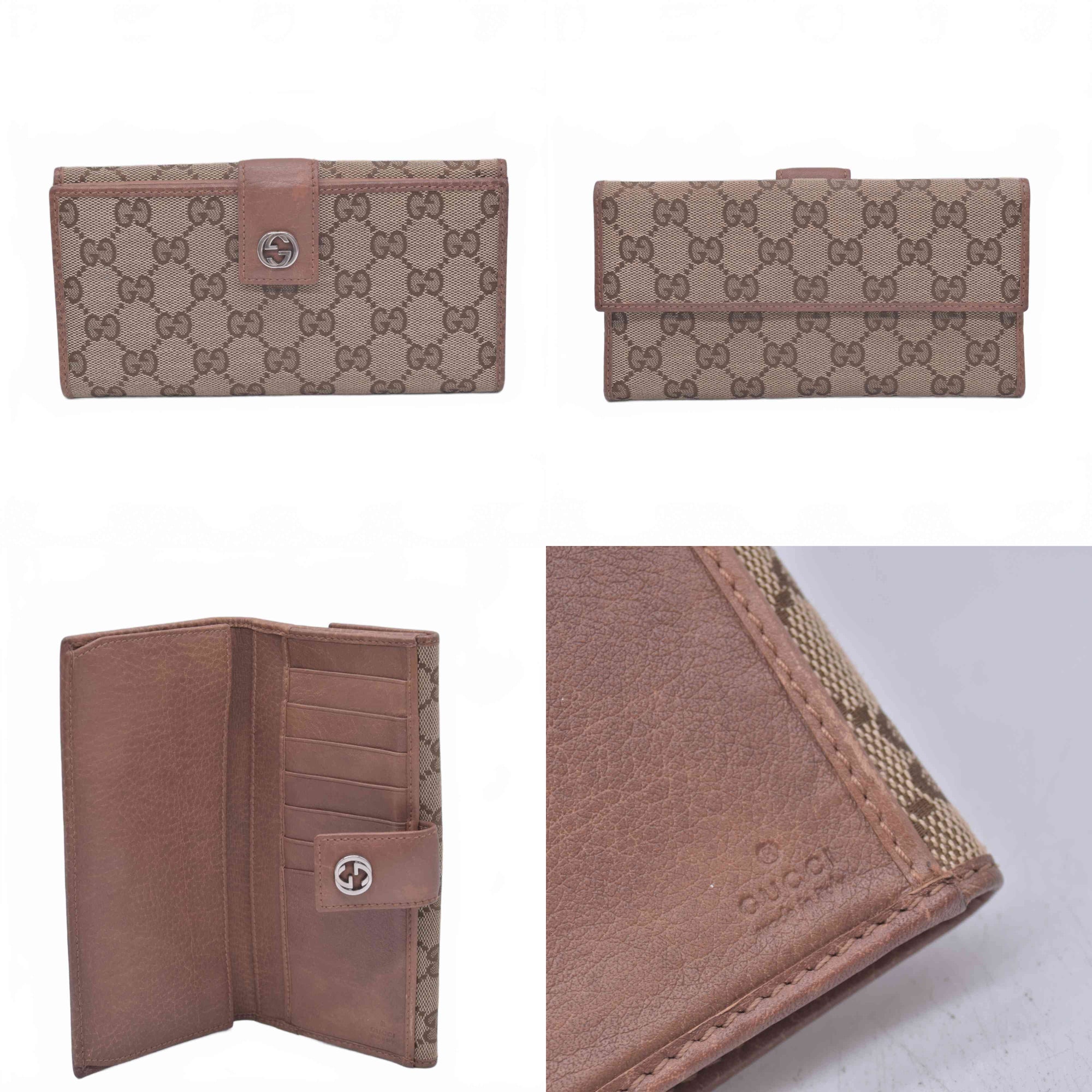 $540 GUCCI GG Monogram Supreme Tan Canvas Snap Long Wallet CONSIGNMENT 10021628