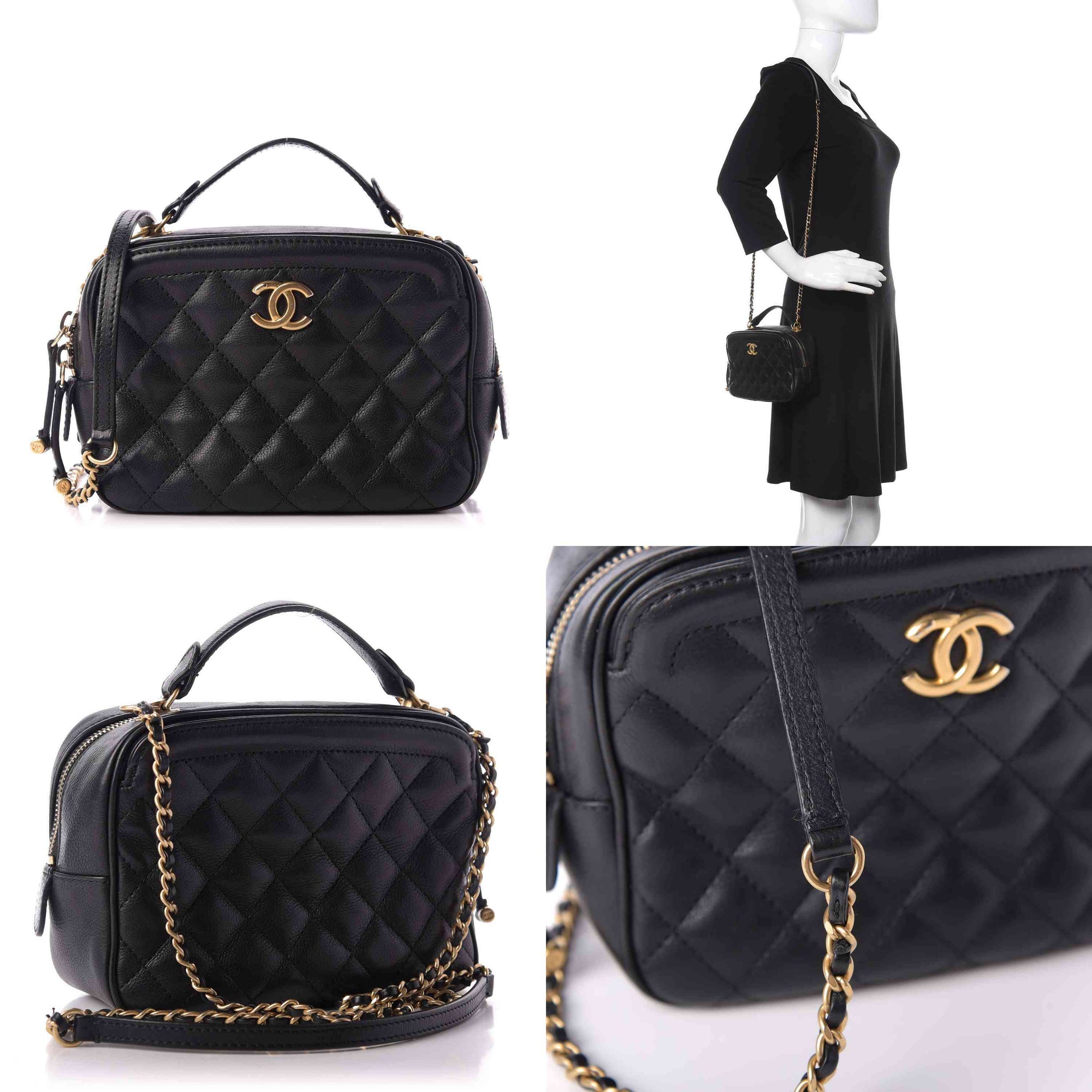 Chanel Calfskin Quilted CC Small Vanity Case Black