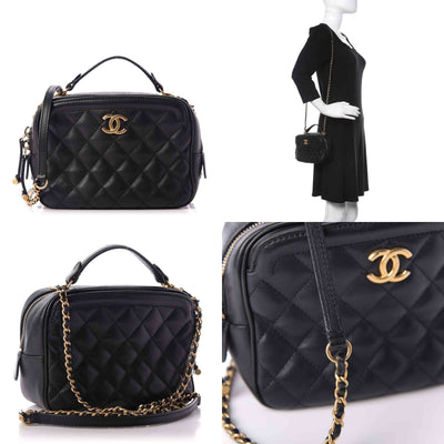 Chanel Calfskin Quilted CC Small Vanity Case Black