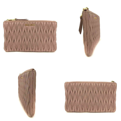 $508 MIU MIU Logo Gather Leather Cosmetic Pouch Bag Pink