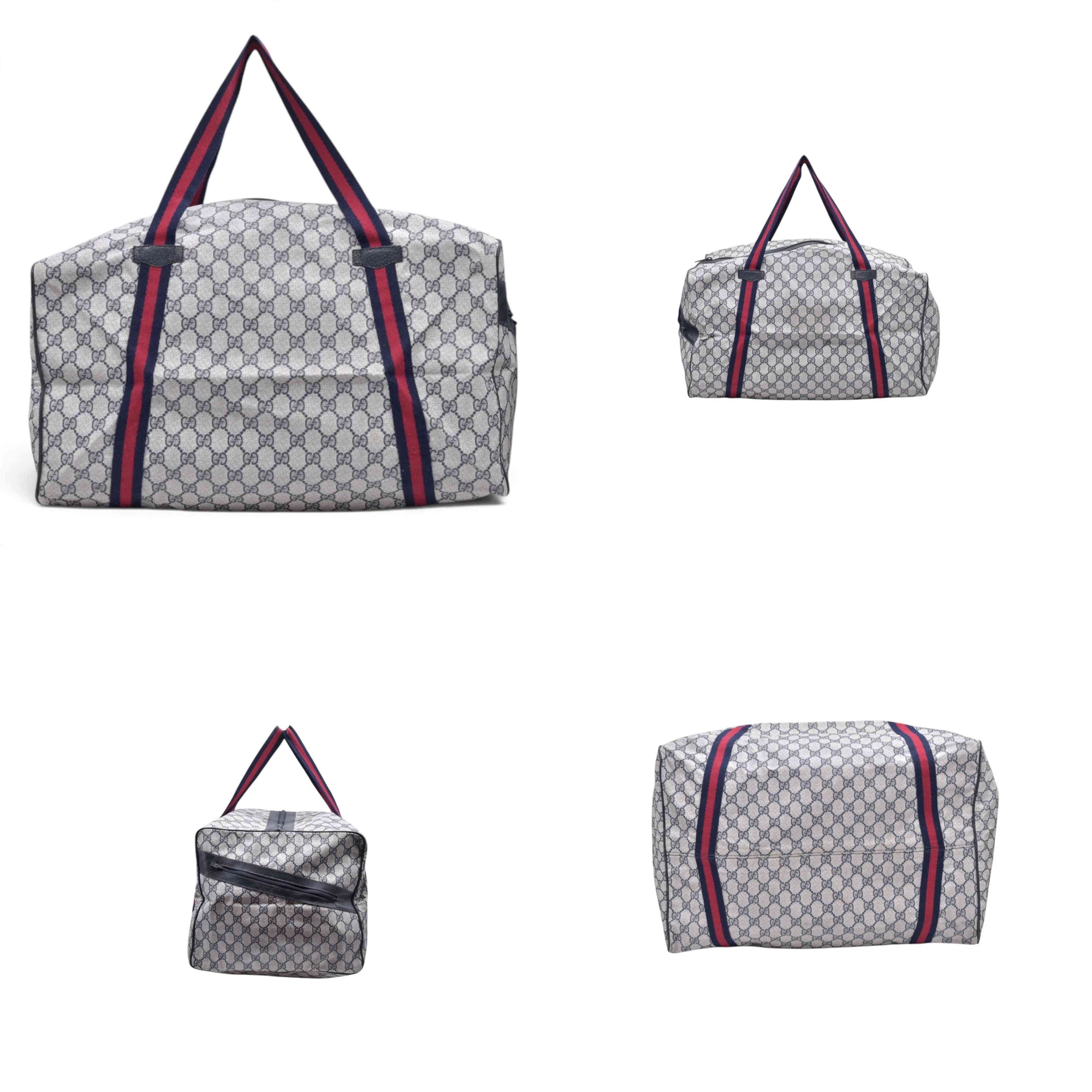 $1150 GUCCI Vintage Navy GG Supreme Web Boston Duffle Bag Blue Grey CONSIGNMENT 10021219