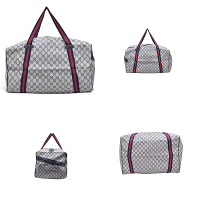 $1150 GUCCI Vintage Navy GG Supreme Web Boston Duffle Bag Blue Grey CONSIGNMENT 10021219