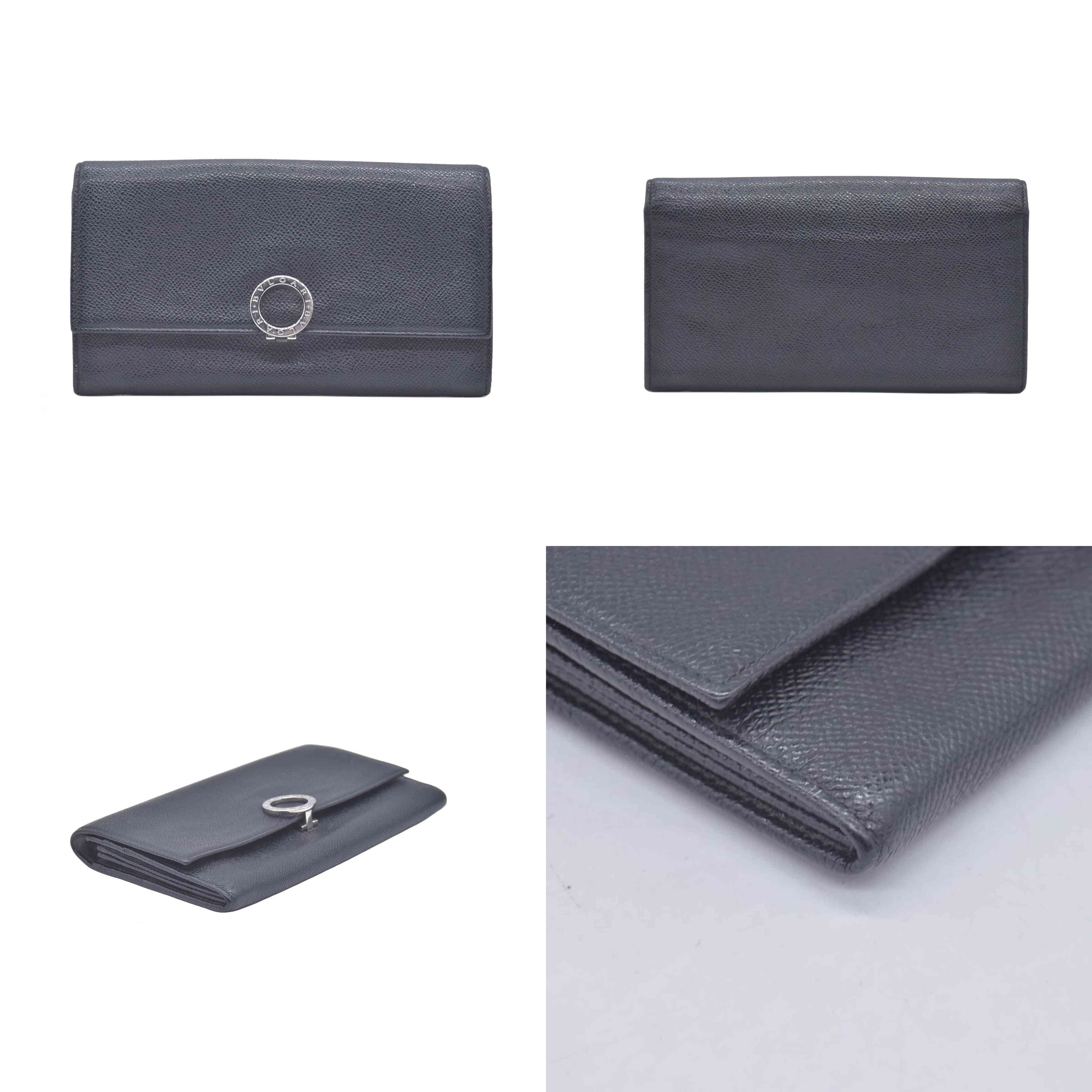 $790 BVLGARI Leather Bifold Long Wallet Black CONSIGNMENT 10021048