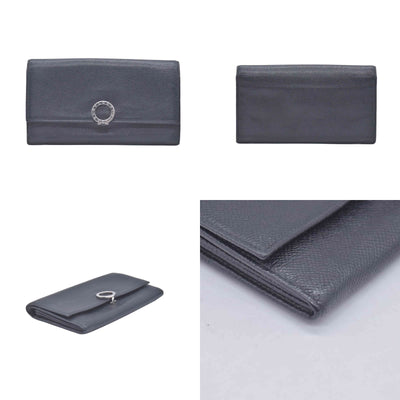 $790 BVLGARI Leather Bifold Long Wallet Black CONSIGNMENT 10021048