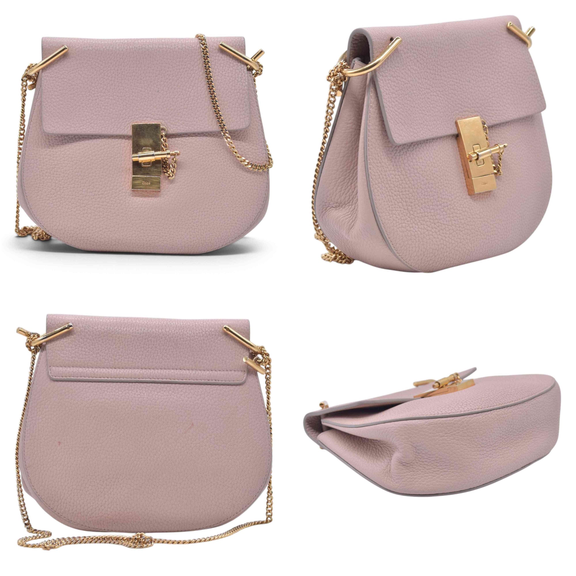 $1850 CHLOÉ Grainy Calfskin Small Drew Crossbody Shoulder Bag Pink CONSIGNMENT 10021507