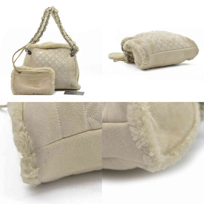 $1895 Chanel Quilted Shearling Tote Bag and Accessory Pouch 2005