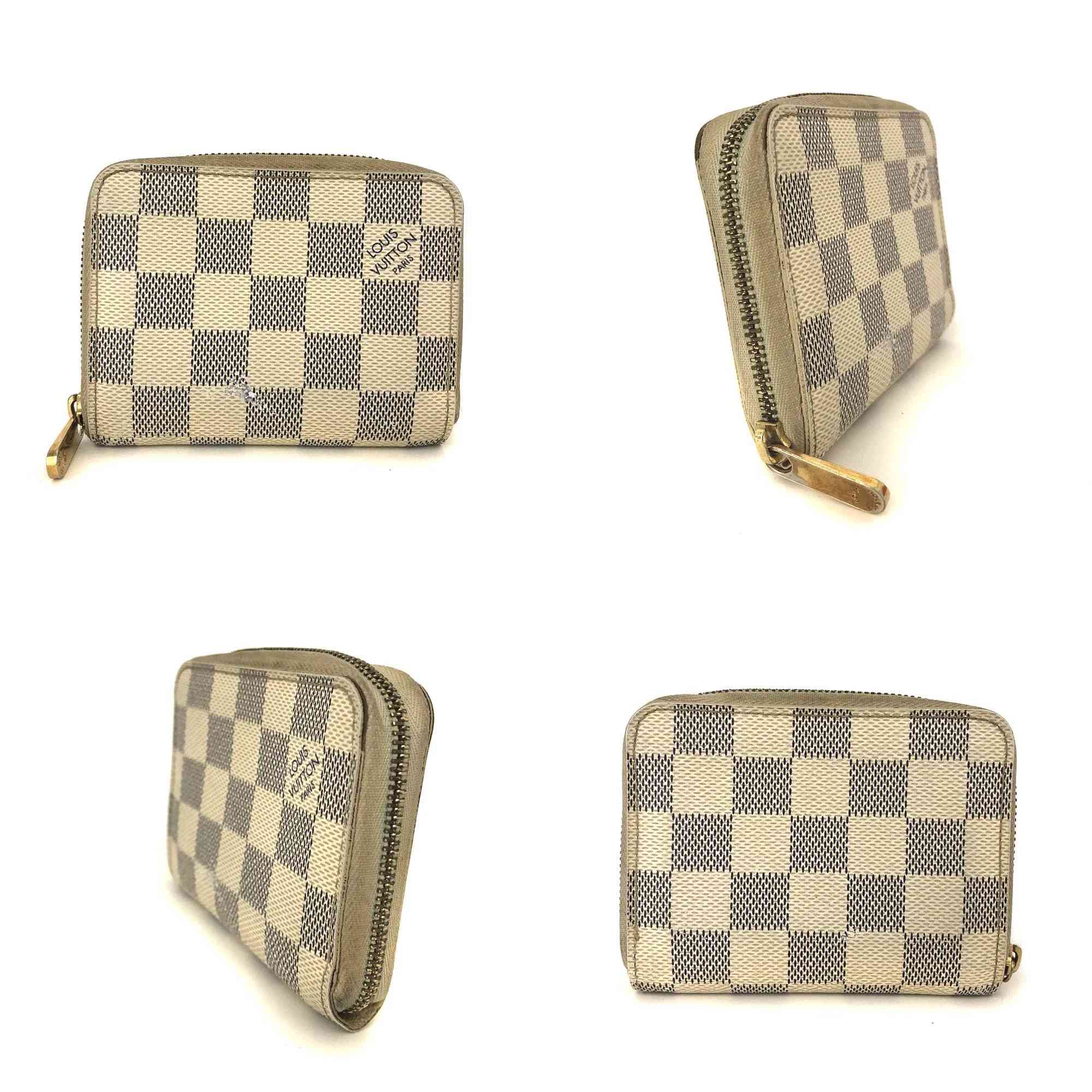 $560 Louis Vuitton Damier Azur Zippy Zip Coin Purse Wallet White SN1192