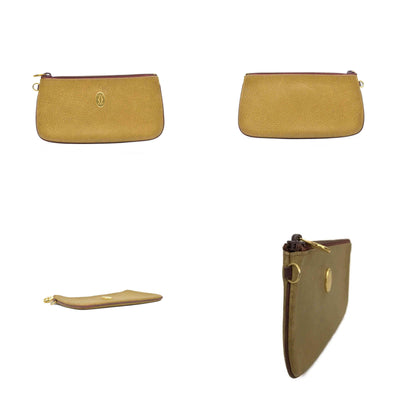 $650 CARTIER Logo Leather Cosmetic Pouch Beige