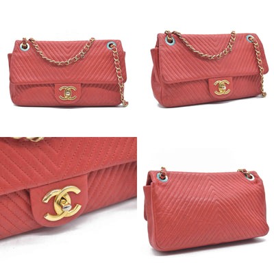 $4450 Chanel Calfskin Surpique Chevron Medium Flap 2016