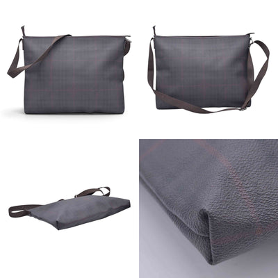 $780  BURBERRY Coated Canvas Check Flat Messenger Bag Dark Brown CONSIGNMENT 10021351