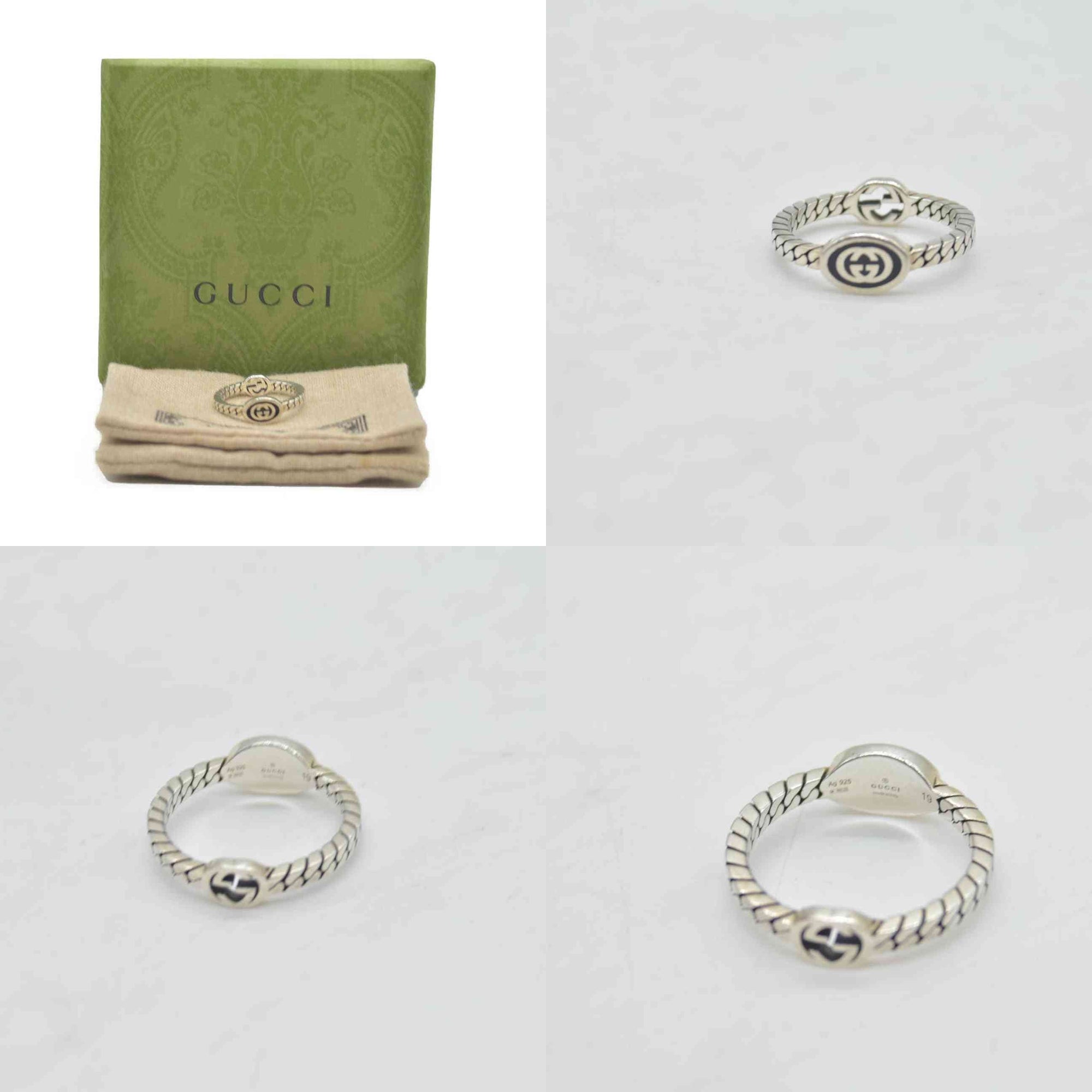 Gucci Sterling Silver Enamel Interlocking G Chain Ring Black