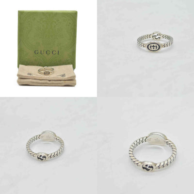 Gucci Sterling Silver Enamel Interlocking G Chain Ring Black