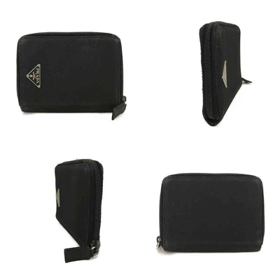 $480 PRADA Tessuto Nylon Logo Plate Zippy Bifold Wallet Black
