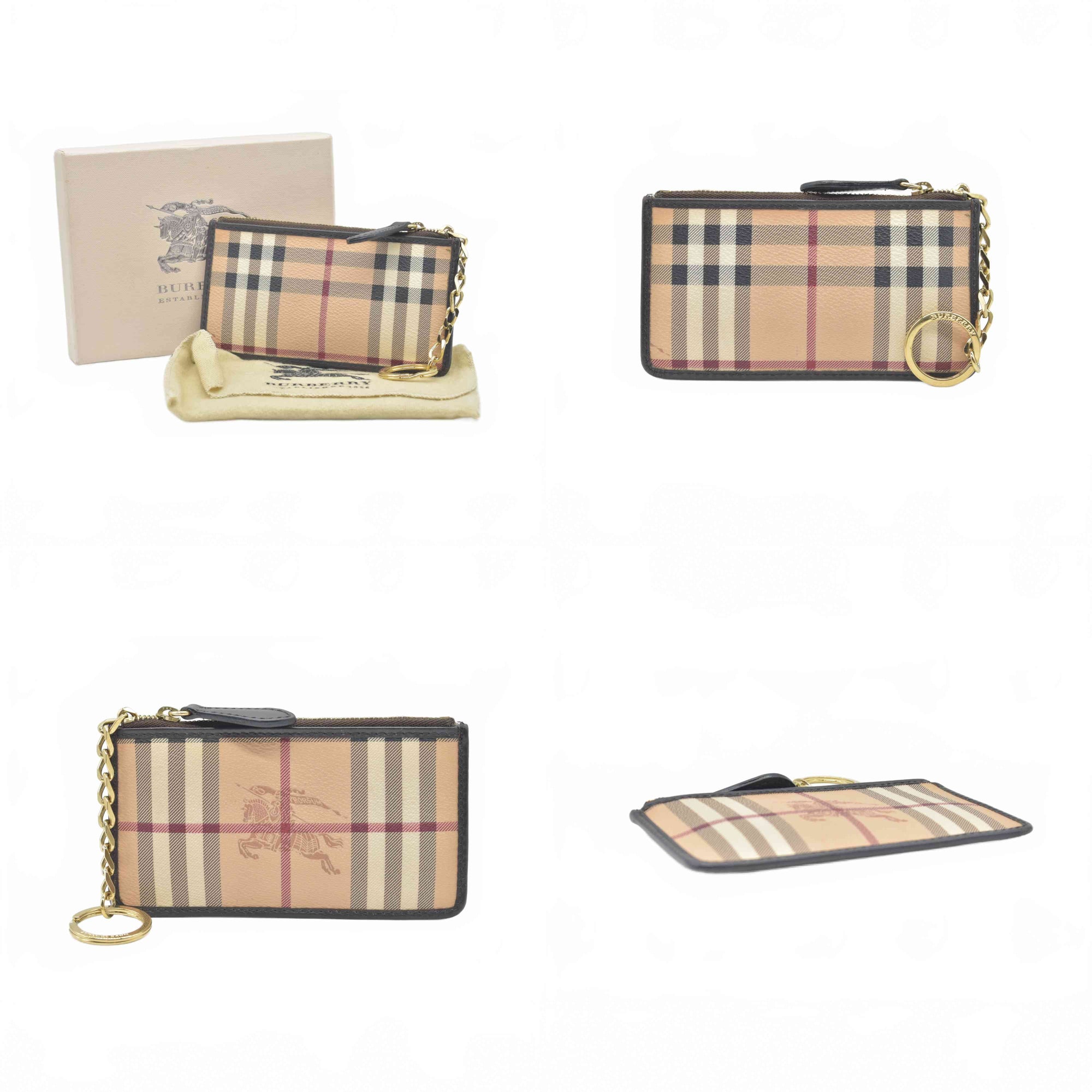 $350 BURBERRY Nova Check Coated Canvas Key Case Beige