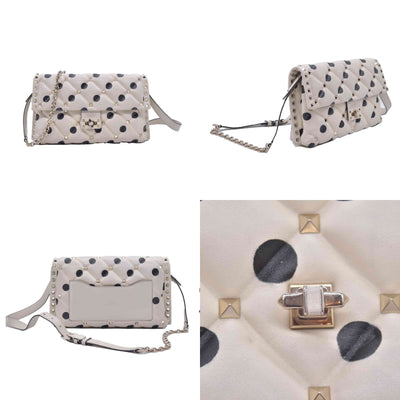 $2675 VALENTINO Lambskin Polka Dot Rockstud Candystud Shoulder Bag Light Ivory CONSIGNMENT 10021273