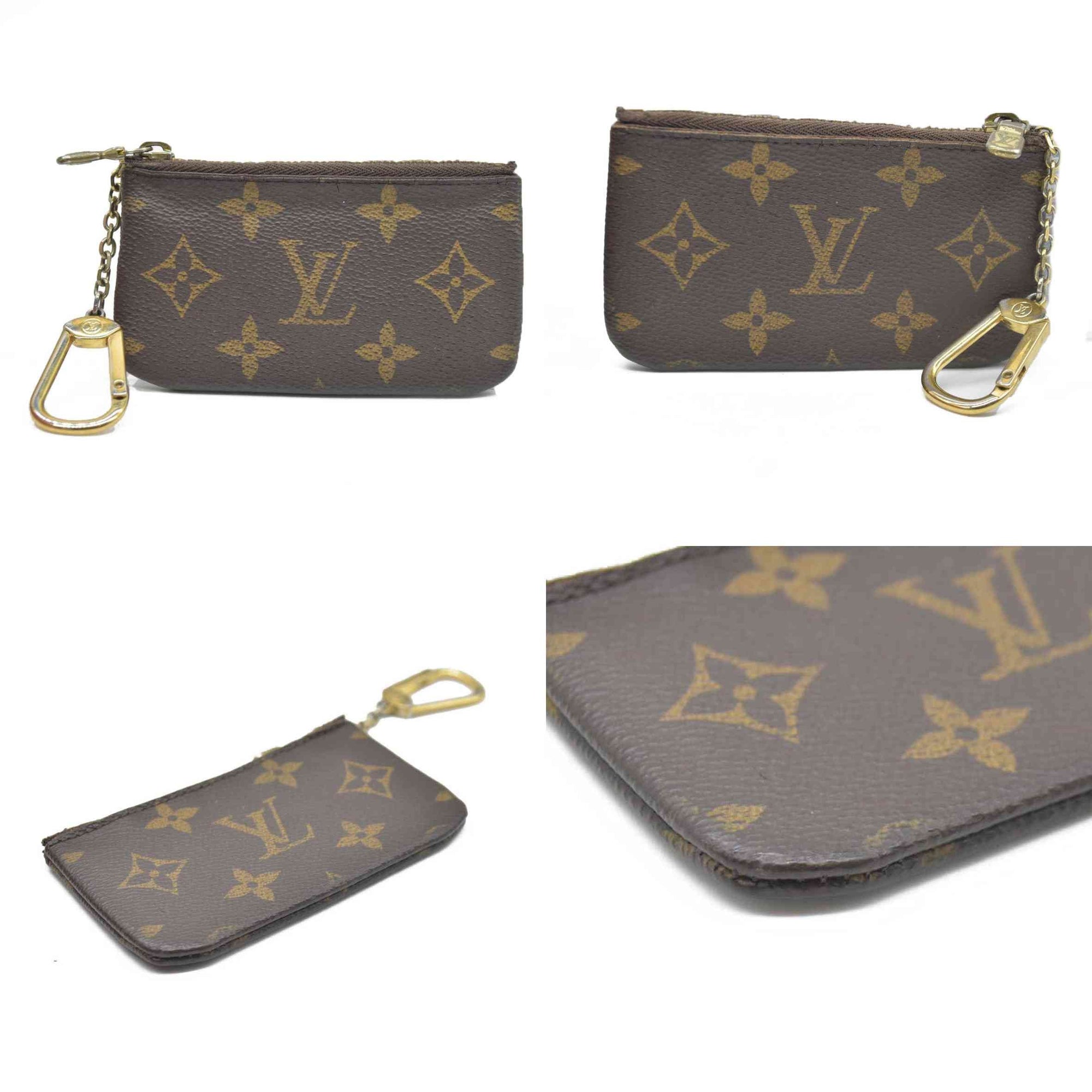 AUCTION $345 Louis Vuitton Monogram Pochette Cles Wallet Coin Purse Brown CT4047