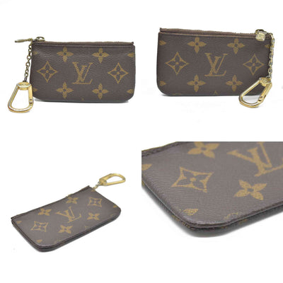AUCTION $345 Louis Vuitton Monogram Pochette Cles Wallet Coin Purse Brown CT4047