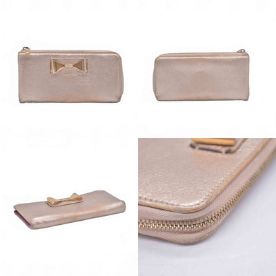 $550 Chloe Bobbie Bow Zip Around Gold Leather Wallet 10020988