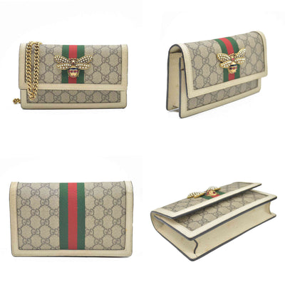 Gucci  GG Supreme Monogram Web Queen Margaret Chain Wallet White