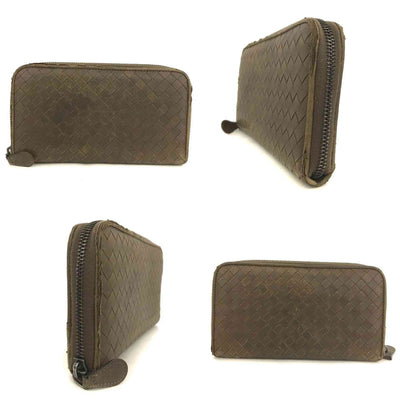$1100 Bottega Veneta Nappa Intrecciato Zip Around Wallet Ebano Brown 10019331