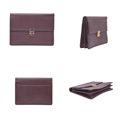 $850 SAINT LAURENT Textured Leather Push Lock Clutch Document Case Burgundy CONSIGNMENT 10021193